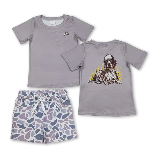 Short Sleeves Dog Top Grey Camo Shorts Kids Boys Clothing